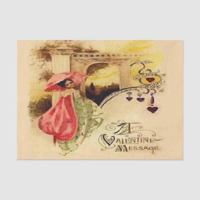 Vintage Valentine Message Pink Parasol Tissue Paper (Front)
