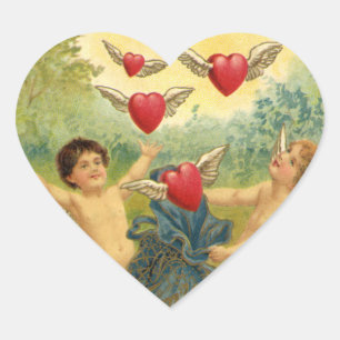 Vintage Valentine My Love Cherubs Heart Sticker