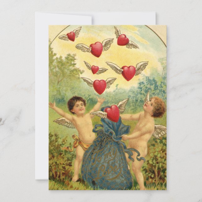 Vintage Valentine My Love Cherubs Holiday Card (Front)