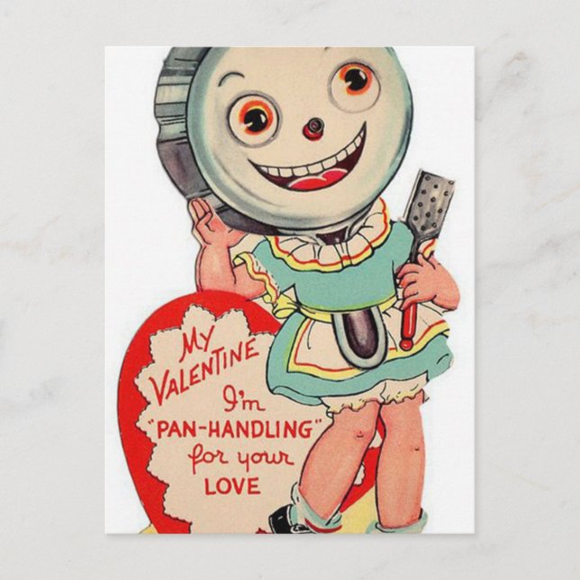 Vintage Valentine pan handling postcard (Front)