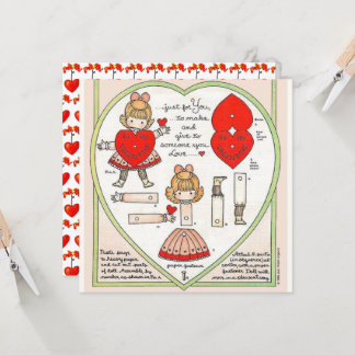 Vintage Valentine paper doll  art Card
