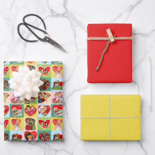 Vintage Valentine Patchwork Wrapping Paper Sheet