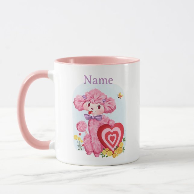 Vintage Valentine Pink Poodle Mug (Left)