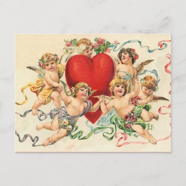 Vintage Valentine Playful Cherubs Postcard (Front)