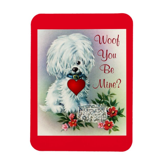 Vintage Valentine Puppy Magnet (Vertical)