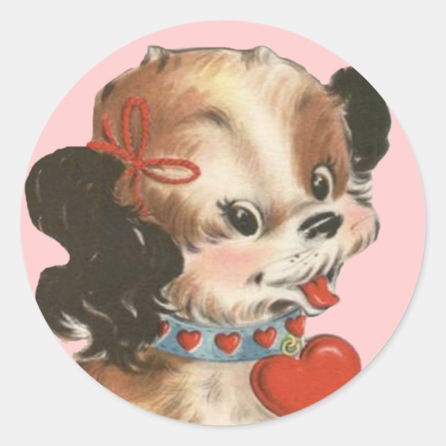 Vintage Valentine Puppy Stickers (Front)