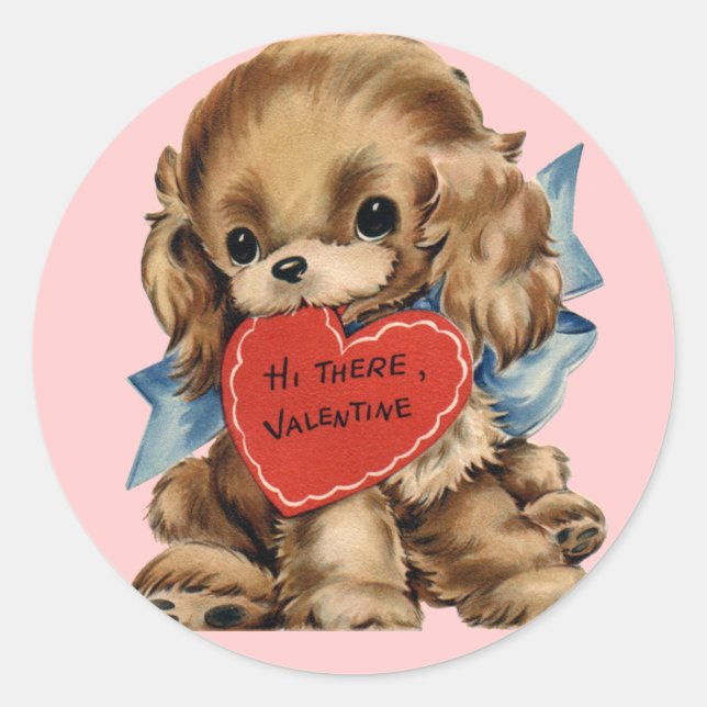 Vintage Valentine Puppy Stickers (Front)