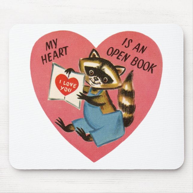 Vintage Valentine Racoon Mouse Mat (Front)