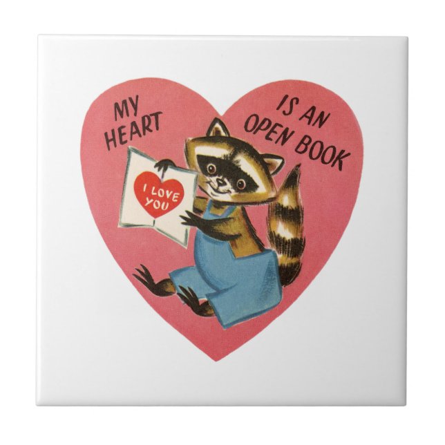 Vintage Valentine Racoon Tile (Front)