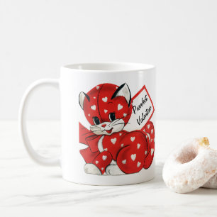 Vintage Valentine Red Cat White Hearts Retro Love Coffee Mug