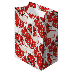 Vintage Valentine Red Cat White Hearts Retro Love Medium Gift Bag