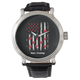 Vintage Valentine’s Day American Flag Hearts Watch