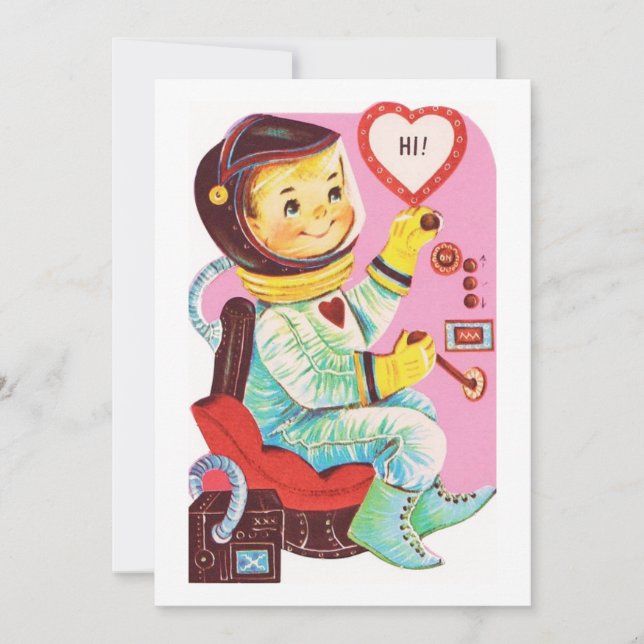 Vintage Valentine’s Day Space Boy Holiday Card (Front)