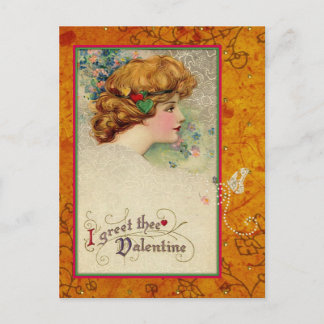 Vintage Valentine Schmucker Girl Gold Butterfly Holiday Postcard