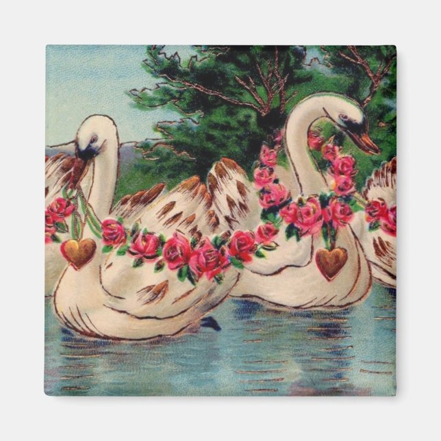 Vintage Valentine Swans Magnet (Front)