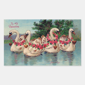 Vintage Valentine Swans Rectangular Sticker