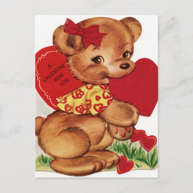 Vintage Valentine Teddy Bear Holiday Postcard (Front)