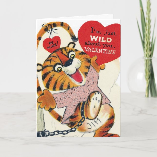 Vintage Valentine Tiger Holiday Card (Front)