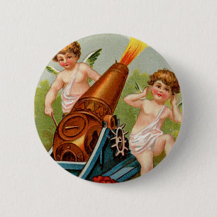 Vintage Valentine with Heart Cannon 6 Cm Round Badge