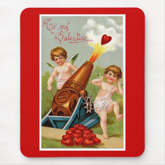 Vintage Valentine with Heart Cannon Mouse Mat (Front)