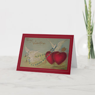 Vintage Valentine with Hearts and Doves Holiday Card