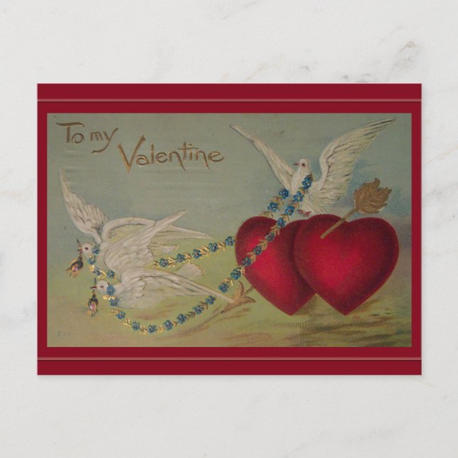 Vintage Valentine with Hearts and Doves Holiday Postcard (Front)