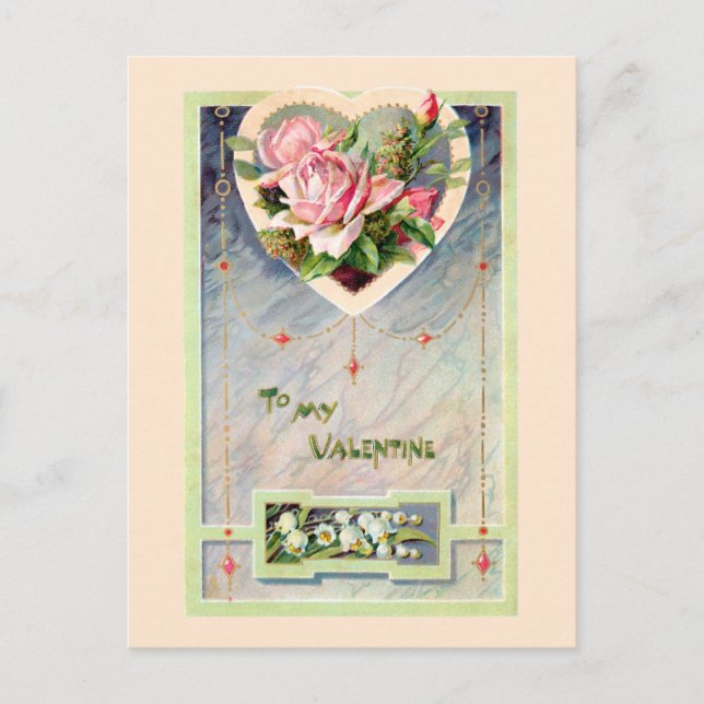 Vintage Valentine with Pink Roses Postcard (Front)