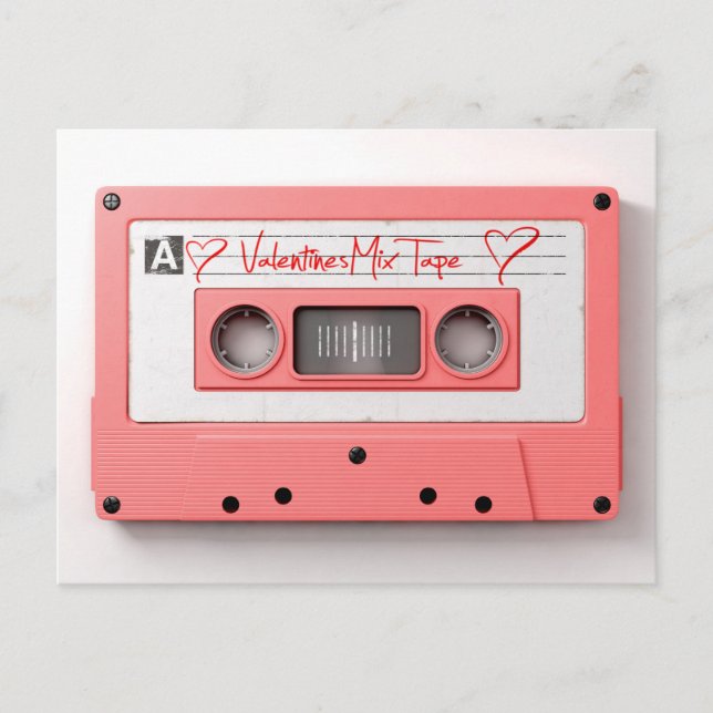 Vintage Valentines Audio Cassette Mix Tape Holiday Postcard (Front)