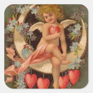 Vintage Valentines Cherub On Moon Square Sticker