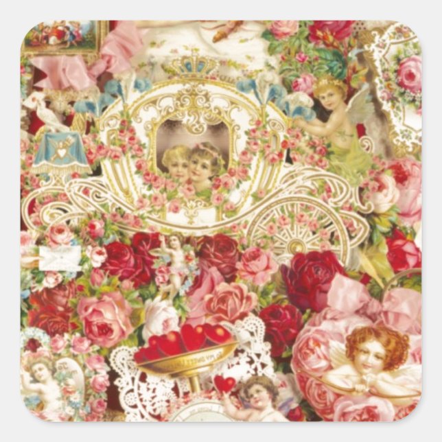 Vintage Valentines Collage Square Sticker (Front)