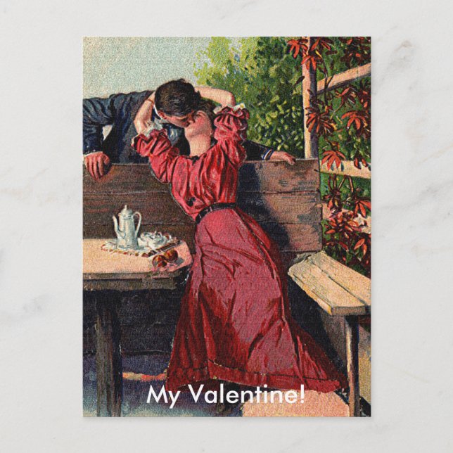 Vintage Valentines Couple Kissing Card (Front)
