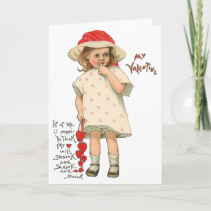 Vintage Valentine's Day [3D] Girl With Hearts Card