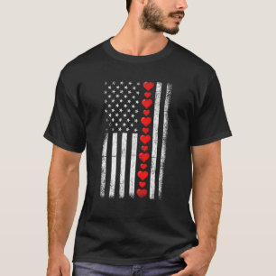 Vintage Valentines Day American Flag Hearts Funny T-Shirt