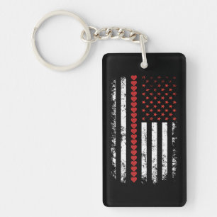Vintage Valentines Day American Flag Hearts Key Ring