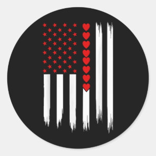 Vintage Valentines Day American Flag Hearts Mens B Classic Round Sticker