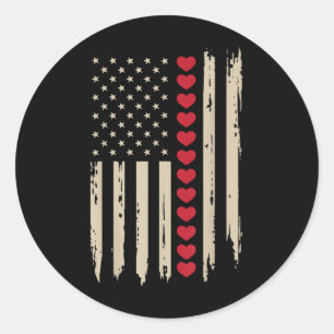 Vintage Valentines Day American Flag Hearts Mens B Classic Round Sticker