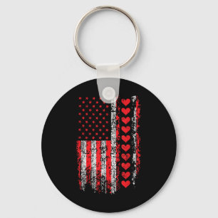 Vintage Valentines Day American Flag Hearts Mens B Key Ring