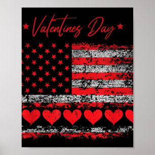 Vintage Valentines Day American Flag Hearts Mens B Poster