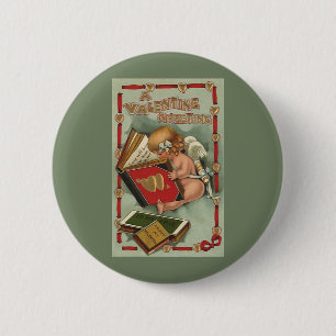 Vintage Valentine's Day Angel, Cupid Reading Book 6 Cm Round Badge