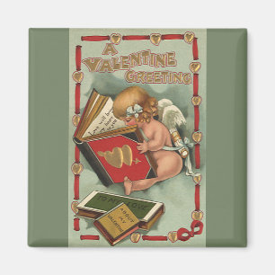 Vintage Valentine's Day Angel, Cupid Reading Book Magnet