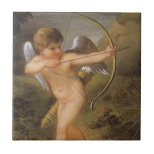 Vintage Valentines Day, Bow and Arrow Cupid Forest Tile