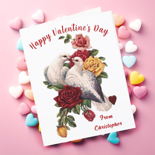 Vintage Valentine's Day Card Floral Doves Hearts (Creator Uploaded)