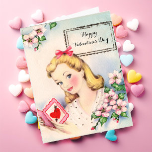 Vintage Valentine's Day Card Pretty Girl Custom