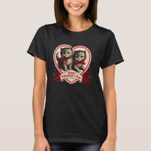 Vintage Valentine's Day Cat Kitten Kitty Retro Val T-Shirt