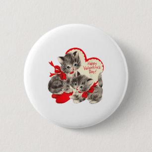 Vintage Valentines Day Cat Kitten Kitty Retro Vale 6 Cm Round Badge