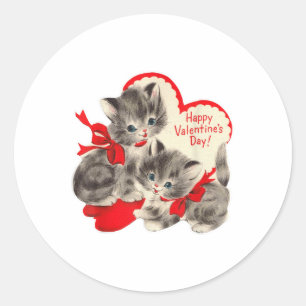 Vintage Valentines Day Cat Kitten Kitty Retro Vale Classic Round Sticker