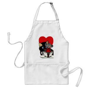 Vintage Valentine's Day, Cat Mouse Tea Cup Heart Standard Apron