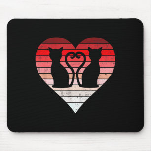 Vintage Valentines Day Cat Retro Heart Love For Me Mouse Mat