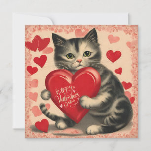Vintage Valentine's Day Cat with Chocolates  Holiday Card
