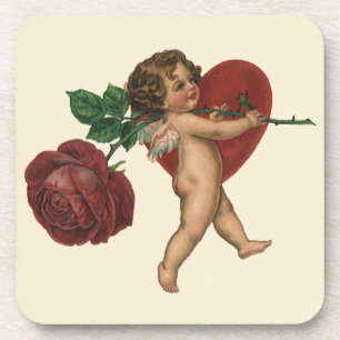 Vintage Valentine's Day Cherub and Victorian Rose Coaster